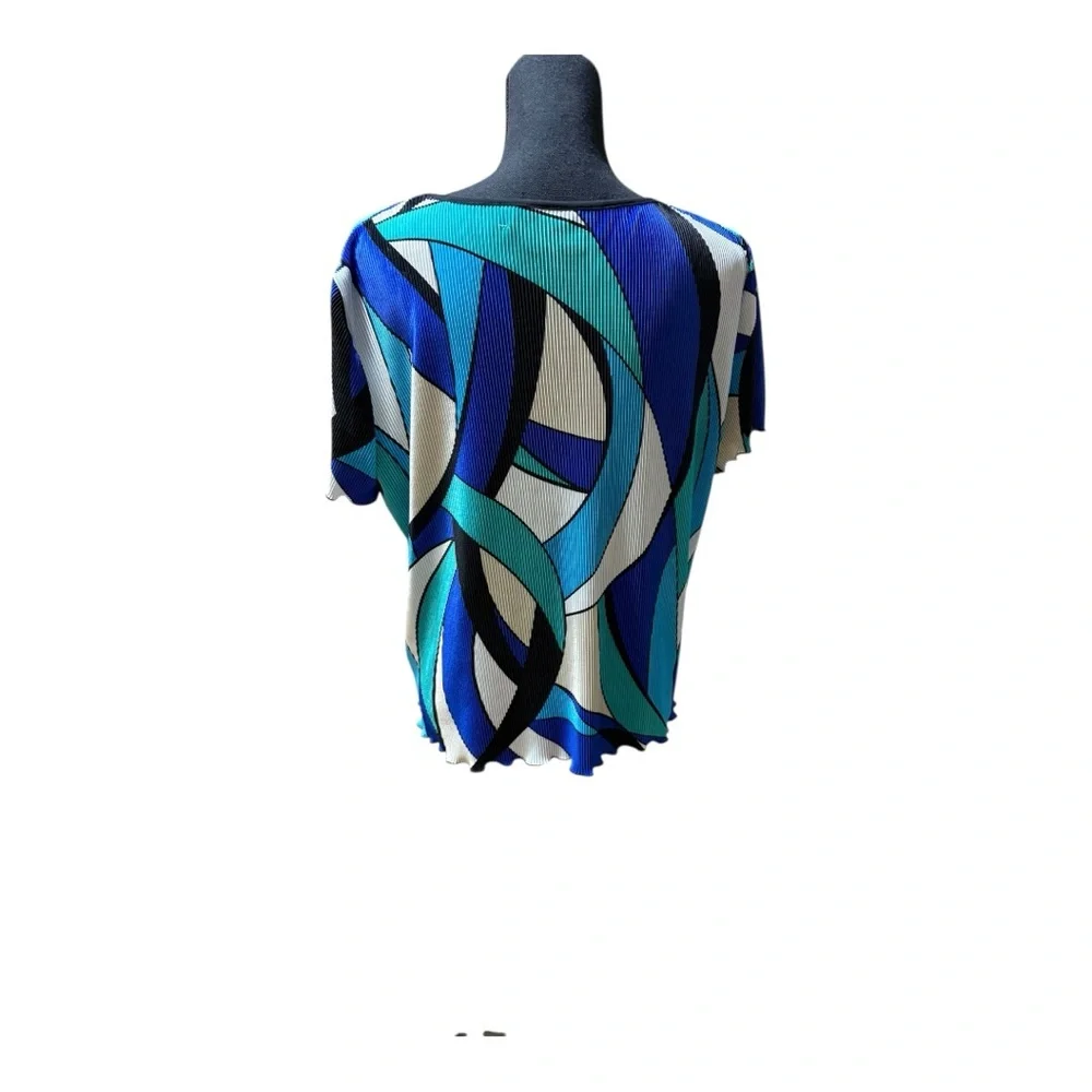 Alfred Dunner Teal and Navy Abstract Blouse Size PM - Picture 6 of 7